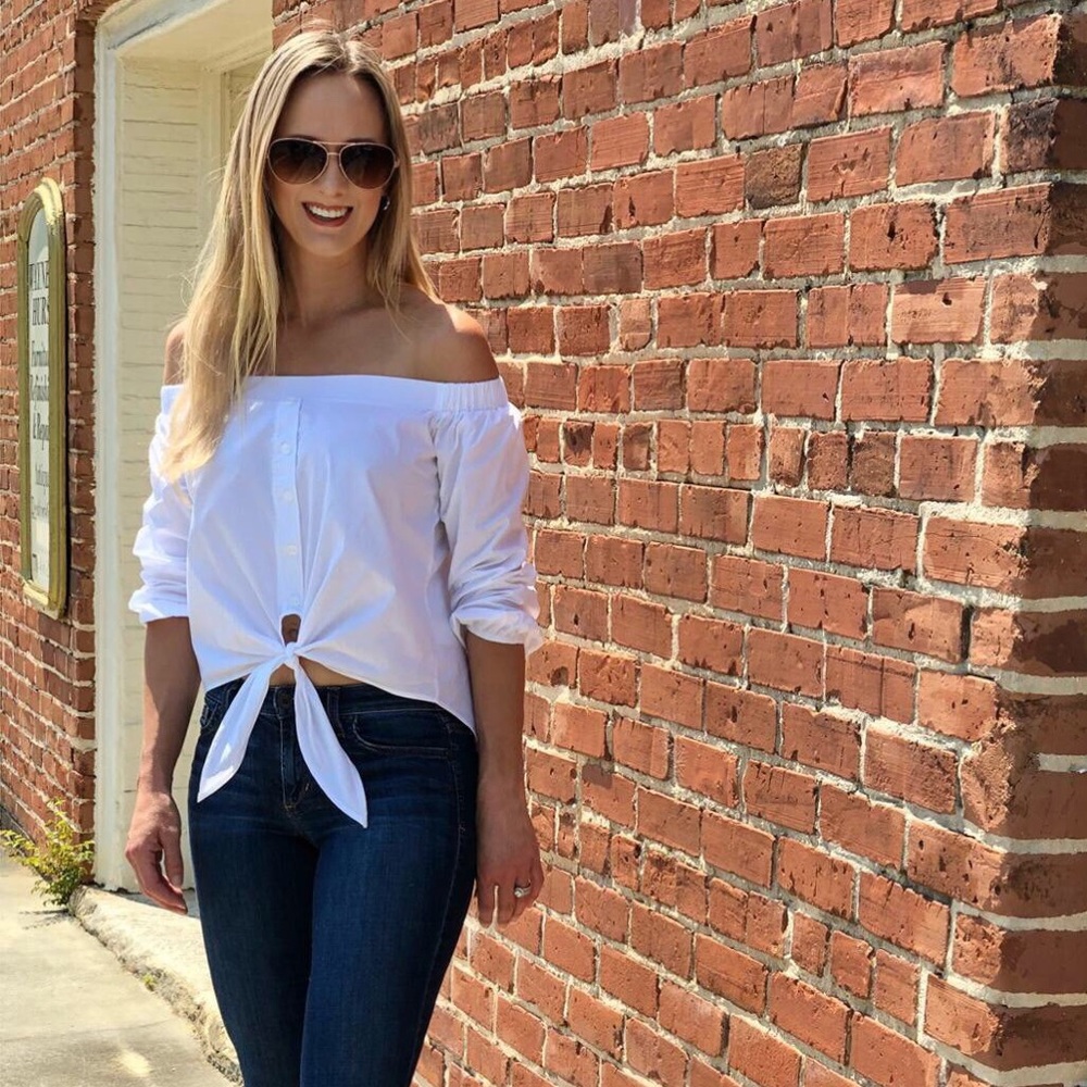 Off Shoulder, Tie Front Blouse